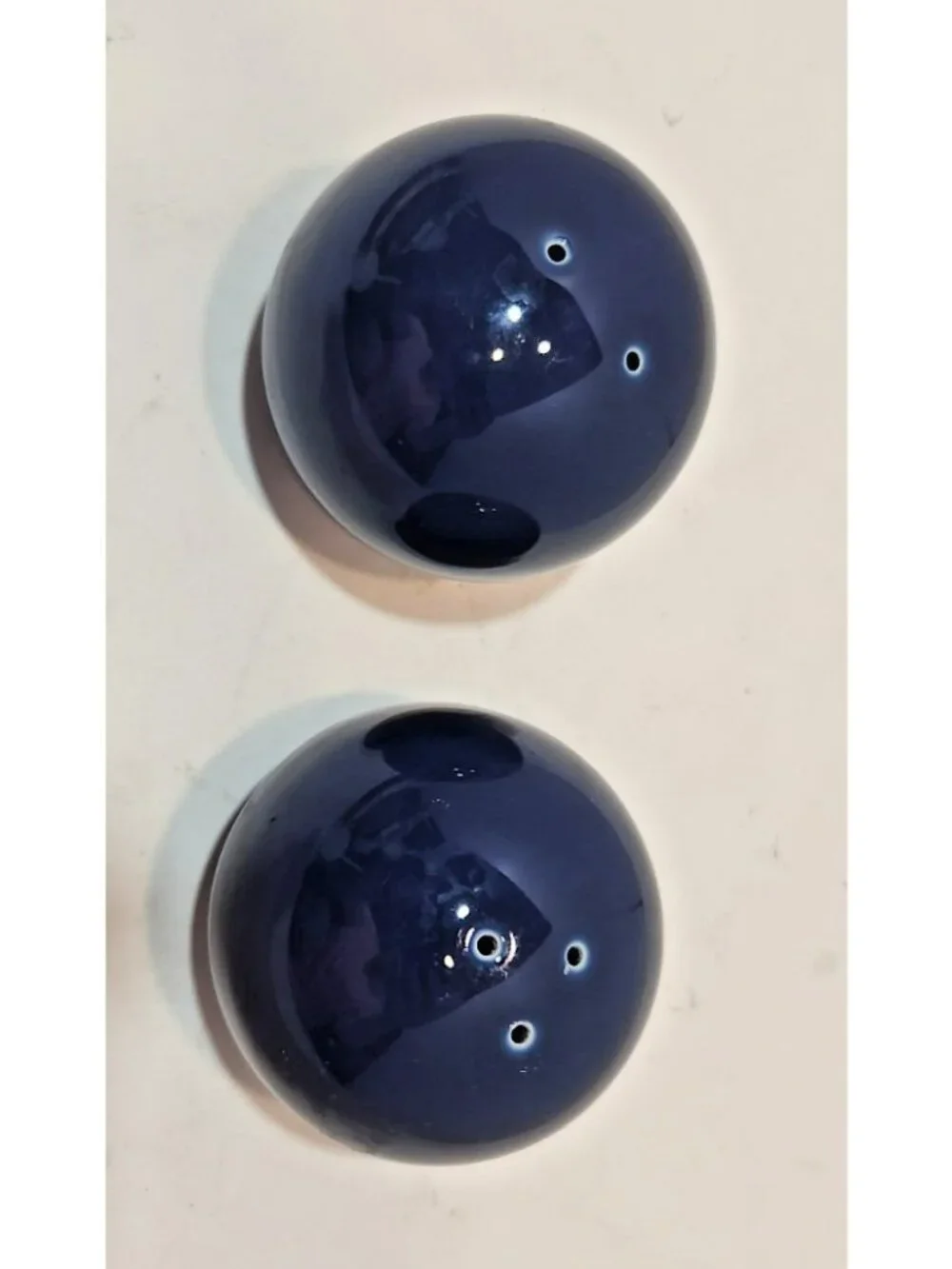 Vintage Nancy Calhoun Sapphire Blue Round Ball Stoneware  Salt & Pepper Shakers